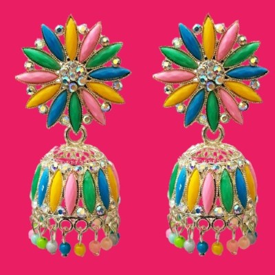 styldivine white gold multicolor fancy stone jhumka earrings heavy jhumka for wedding Cubic Zirconia Alloy Jhumki Earring, Drops & Danglers