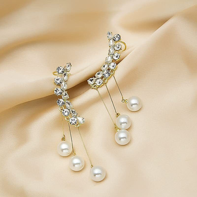 Devisha Trinkets Stylish Fashionable Latest Pearl Multi Strings Ear Cuffs Earrings Jewellery Alloy Cuff Earring