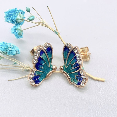 University Trendz Enamel Painted Colourful Butterfly Gold Plated Earrings for Women and Girls Cubic Zirconia Stainless Steel Stud Earring