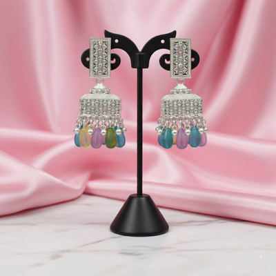 DM Creations Royal Sparkle Multicolor Crystal Jhumka Crystal Brass Jhumki Earring