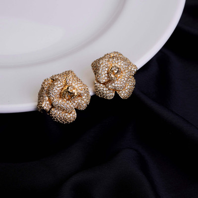Opal Touch Blush Quartz Floral Studs in Gold Plated Cubic Zirconia Brass Stud Earring