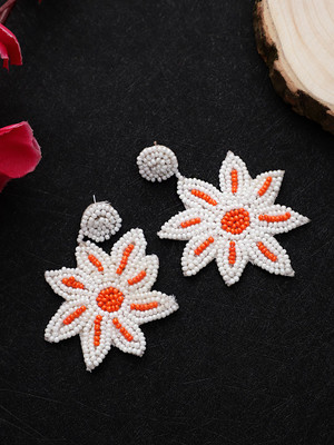 CARDINAL Weaving Floral Shape Red & White Color Earrings Set Fabric Earring Set