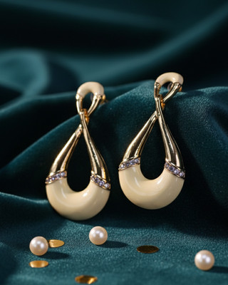 DIVYASHVI FASHION AD Elegant Teardrop Ivory & Gold Earrings with Crystal Accents Copper Drops & Danglers