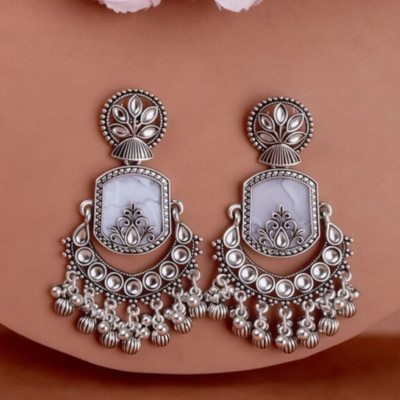 SIA RATNA Antique Oxidised Dangler Earrings German Silver Jhumki Earring