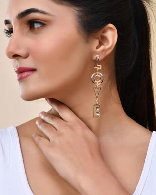 Sunburst Mart Classic Love Dangle Earrings with Sparkling Accents Gold Drops & Danglers