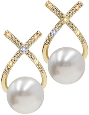 polluxcraft PolluxCraft Korean Earrings For Women & Girls /Pearl Zircon Earrings Pearl Alloy Stud Earring