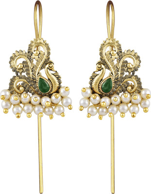 VIGHNAHARTA Floral Green Alloy Earcuff,Cuff Earrings for Women & Girls[VFJ2839ERG-GREEN] Pearl Brass Cuff Earring