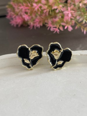 Krenoz Golden Rose Tulip Fold Heart Stud Earrings, Cold Ins Style Flower Earrings Enamel Stud Earring