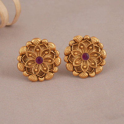 TOYONIX Stunning red stone antique gold stud earring Brass Stud Earring
