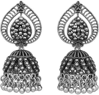 ONLINE_ESHOP Online_Eshop Traditional Ornate Design Iridescent White Zircon Crystal Jhumki Earring