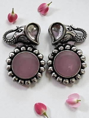 TANSUM COLLECTION Traditional Trendy Elephant Pink Pearl Stone Earrings for Women & Girls, Jhumki Beads Brass Stud Earring