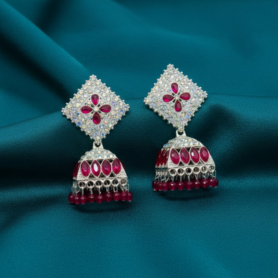 Trendmakerz Ruby Stone Jhumka Earrings – Silver Plated Traditional Design Cubic Zirconia,  Stone, Aluminum Jhumki Earring