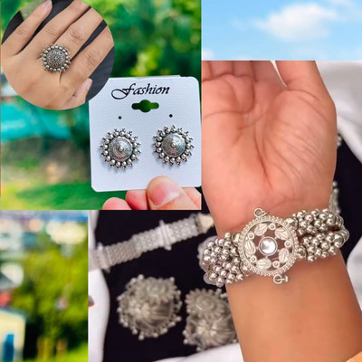 Ashir Combo of 3 Jhumki Jhumka,Rings, Cuff Bracelet Bangles for Women and Girls Alloy Stud Earring