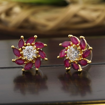 VPCREATION Excellent Finish Ad American Diamond Stud Earrings For Women & Girls Diamond, Ruby Alloy Stud Earring