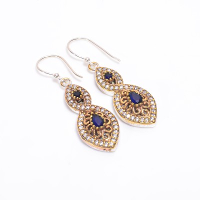 Rudraa Jewels Sapphire Zircon Gemstone Stylish Victorian Dangle Earrings Jewelry Sapphire Brass Drops & Danglers