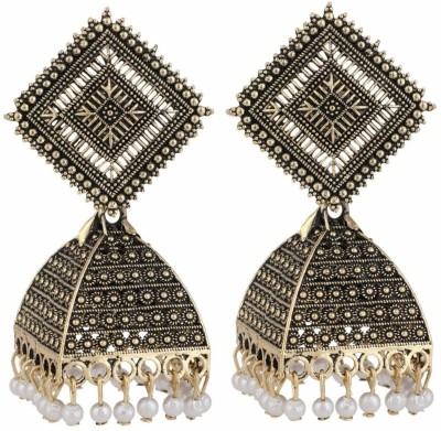 Mode Mania Oxidised Black Color Stone Studded Classic Jhumka Earring_A Cubic Zirconia Brass Jhumki Earring