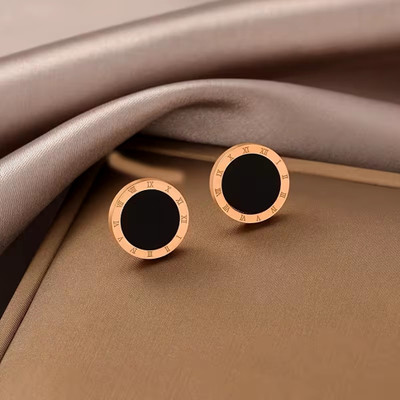 Neerajyoti Roman Earrings for Women's Temperament Simple and Delicate Cold Style Earrings Onyx Brass Stud Earring