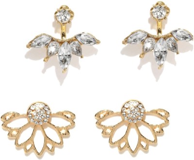 fabula Combo of 2 Gold Tone Crystal Floral Ear Jacket Fashion Stud Beads, Crystal Alloy Stud Earring