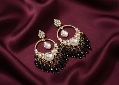 DHVANI Eternal Elegance Kundan Earrings Beads Alloy Chandbali Earring