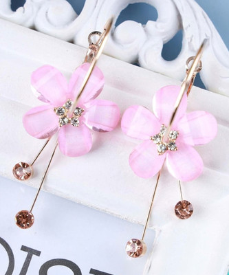 BLINGEE Long Floral Drop Hoop Korean Earrings For Women Girls Trendy Earring Jewelry Crystal, Cubic Zirconia, Diamond Alloy Earring Set, Drops & Danglers, Hoop Earring