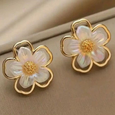 Mellisea WHITE-FLOWER-35 Cubic Zirconia Alloy Drops & Danglers, Hoop Earring, Jhumki Earring, Earring Set