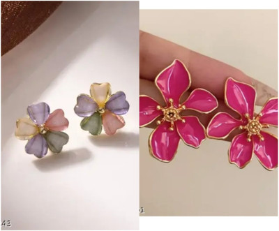 RISHASTYLE Pink and multi colour earrings with unique style combo of Two Zircon Alloy Stud Earring