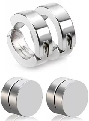 Heer Collection Combo 1 Pair each Silver Color Magnet & Non-Pierced Earring Stainless Steel Stud Earring, Clip-on Earring, Earring Set, Magnetic Earring