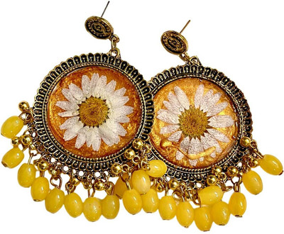 RoyalThum RTRJ07 Resin Jhumka Yellow with daisy flower (Hand made) Resin Drops & Danglers