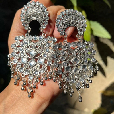 ISLANA Oxidised Silver Chandbali Earrings for Women & Girls Alloy Chandbali Earring