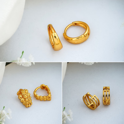Weroxa Combo of 3 Brass Hoop Earring