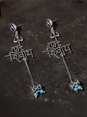 Voylla Moksha Namaha Shivaya Oxidised Silver Earrings Brass Drops & Danglers