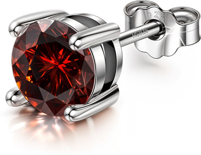 HighSpark 92.5 Silver Sparkling Ruby July Birthstone Solitaire Earrings Ruby Sterling Silver Stud Earring