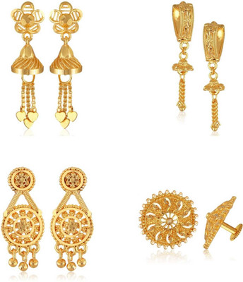 VIGHNAHARTA Golden Alloy Stud Earrings Combo Set(Sales Package-4 Pair Earrings) Cubic Zirconia Brass Stud Earring, Clip-on Earring