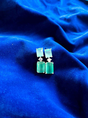 Hengarr Traders AD_Rectangle_Green-6 Cubic Zirconia Alloy Earring Set