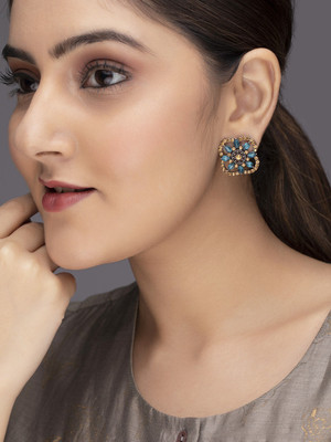RUBANS Rubans Gold Toned Light Blue and Yellow Stone Studs Alloy Stud Earring