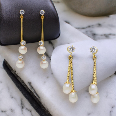 Sri Jagdamba Pearls Greva 2 Pair Ear Hanging Pearl Alloy Stud Earring