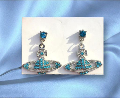 LBTK Saturn Planet Earring Aesthetic Cubic Zirconia Blue Saturn Planet Drop Earring Cubic Zirconia Alloy Drops & Danglers