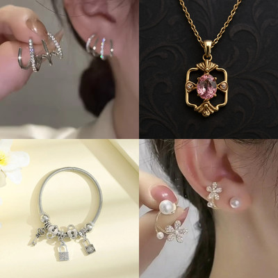 eloria Combo of 4 Stylish Earrings, Pendant and Bracelet Set for Women and Girls Cubic Zirconia Alloy Earring Set, Chandbali Earring, Jhumki Earring, Rhinestone Studs, Stud Earring