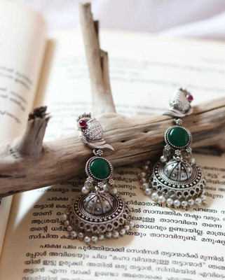 DANGAR ENTERPRISE Peacock Silver Oxidised Traditional Jhumka Earings Silver Jumki Alloy Stud Earring