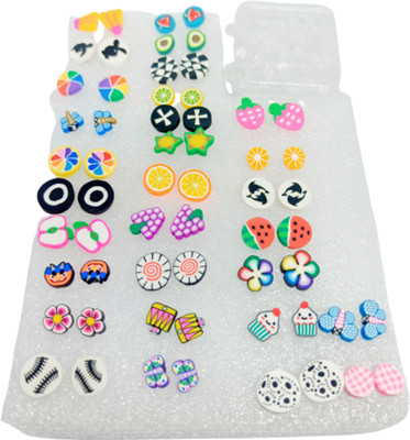 NAVMAV Artificial Jewellery Rubber Printed Multicolour Multi design Earring for Girls Rubber Stud Earring