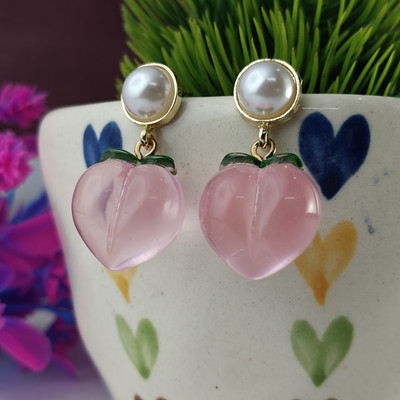 Nirmal aabhushan Nirmal Aabhushan Red Peach With White Pearl Korean Drop Earrings Pearl Alloy Drops & Danglers