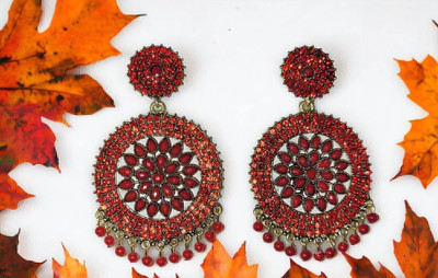 OKU Single Layer Red color Stone Alloy Earring Set for Women & girls Alloy Jhumki Earring