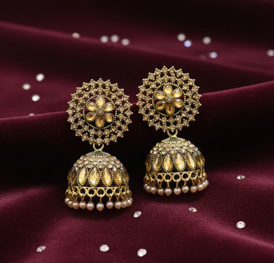 Shyneup Antique Oxidized Gold Plated Stone Jhumka Earrings for Women and Girls Cubic Zirconia Alloy Jhumki Earring