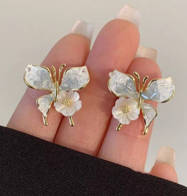 AKISON JEWELS Butterfly Korean Earrings For Women Crystal Butterfly Flower studs earrings Alloy Earring Set, Stud Earring