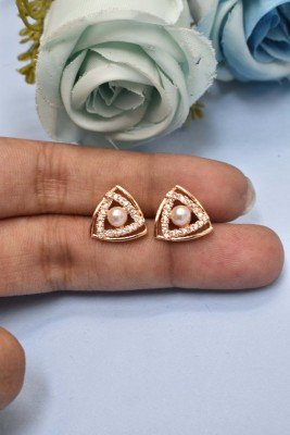 Meira Jewellery Rose gold AD Diamond CZ stone Partywear Huggie Hoop Stud Earings for Girls Women Alloy Stud Earring