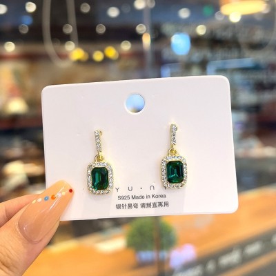 DESTINY JEWEL'S Gold Plated Korean Style Green Stone Decor Drop Earrings For Women & Girls Cubic Zirconia Alloy Drops & Danglers