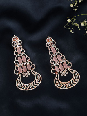 House of Pataudi Turquoise Pink and AD studded Earrings Diamond Brass Drops & Danglers