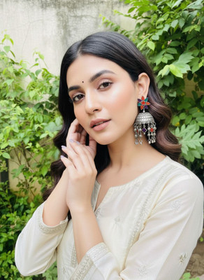 SHARANYA Metallic Grey Earrings Set for Women Afghani Oxidised Silver Jhumka earrings Alloy Jhumki Earring