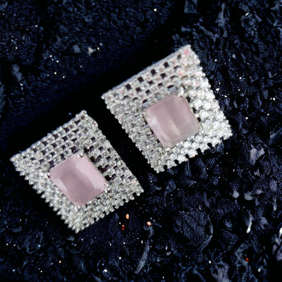 Opal Touch Mint Green Glitterati Studs Cubic Zirconia Brass Stud Earring