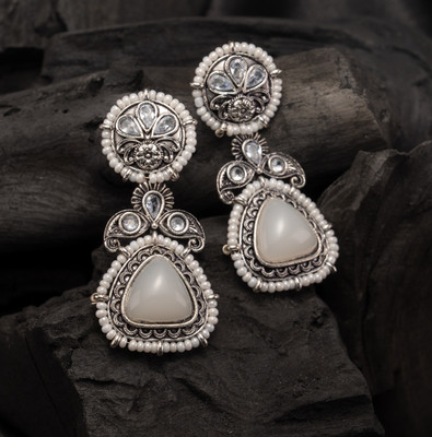 YOGINI JEWELS Royal Ruby Antique Silver Earrings Beads, Pearl Brass Drops & Danglers, Stud Earring, Jhumki Earring